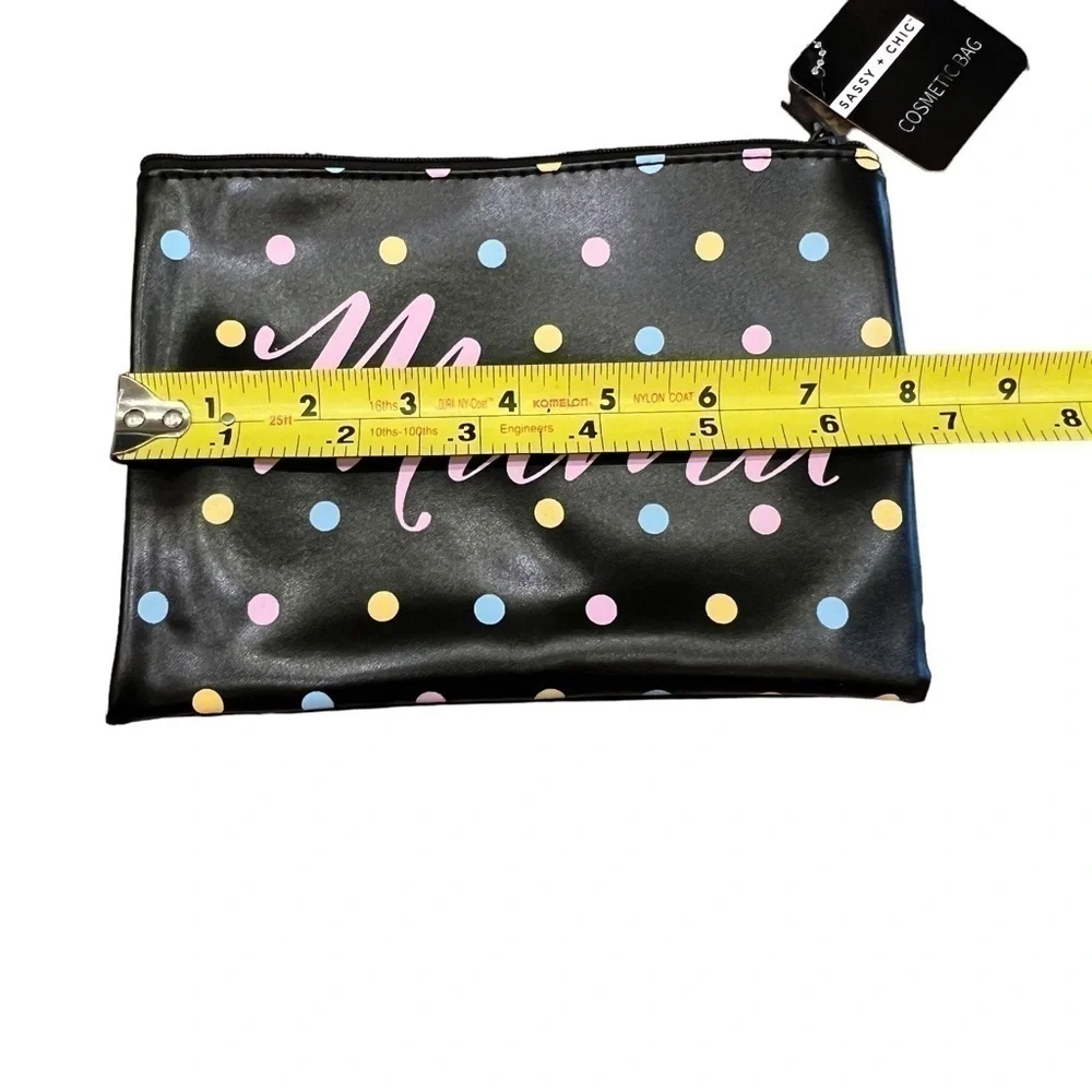 ”Mama” Black Polka Dot Zippered Makeup Pouch, NWT